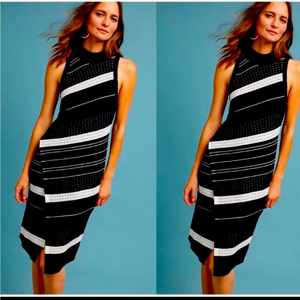 Moth Anthropology Womens Black White Sleeveless Mock Neck Sweater Dress Size L